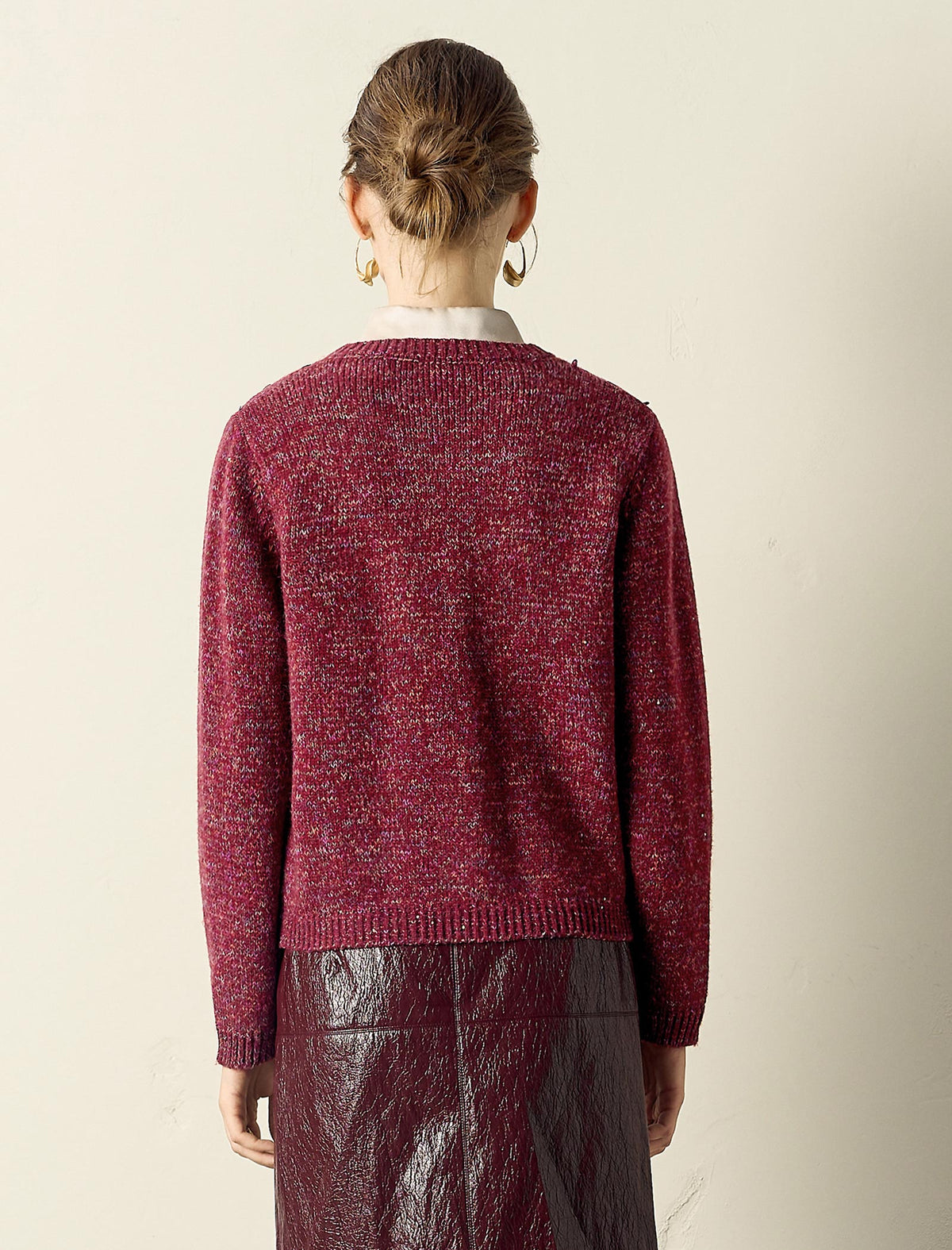 Burgundy Sequin-Embellished Cardigan