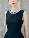 Beaded Round Neck Sleeveless Midi Dress