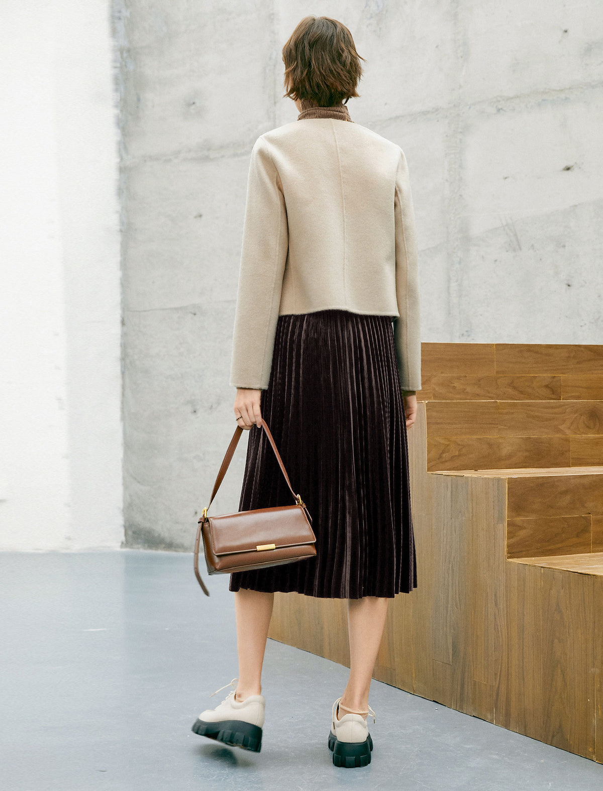 Wool Pocket Detail Cropped Coats