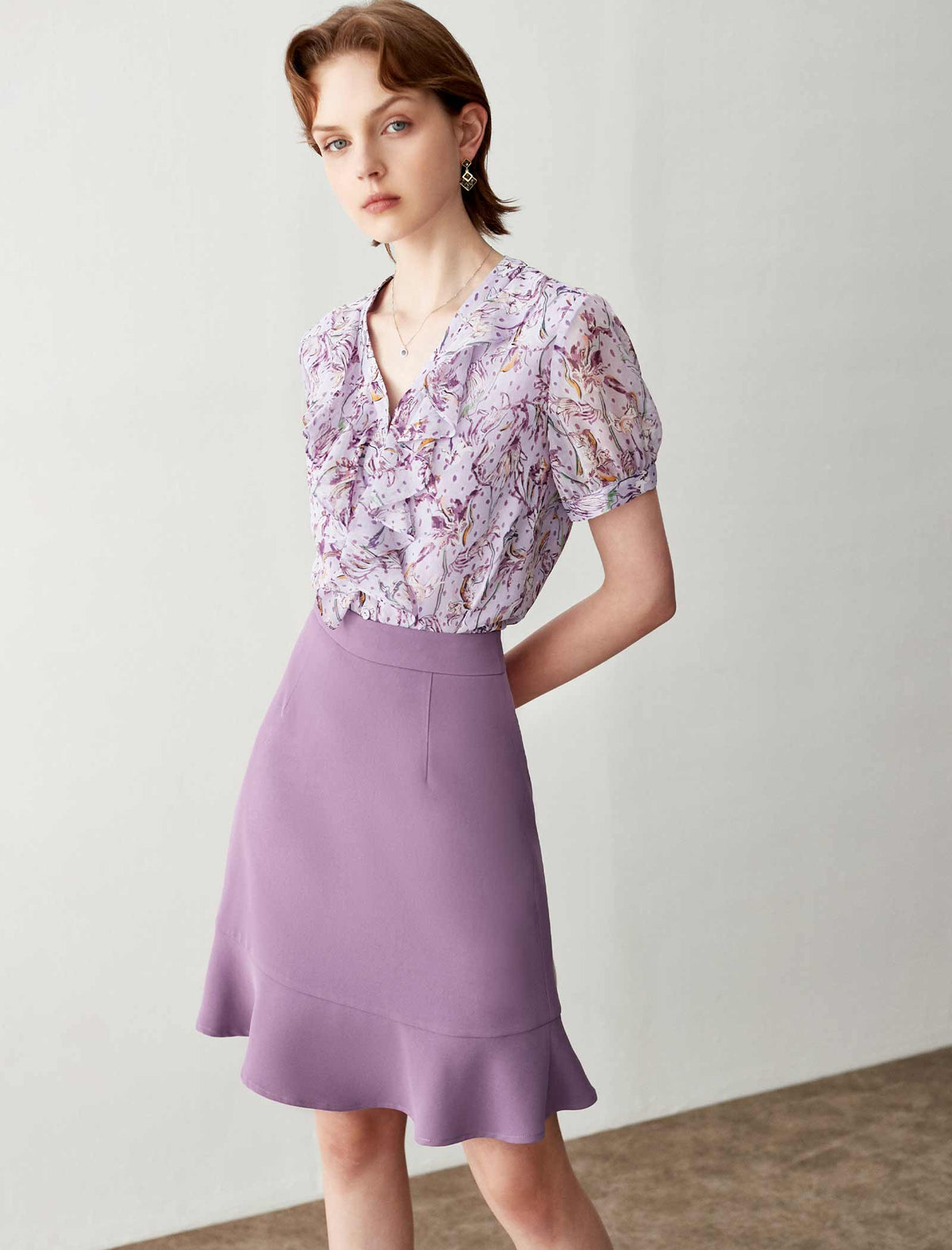 Short Sleeve Floral Chiffon Top