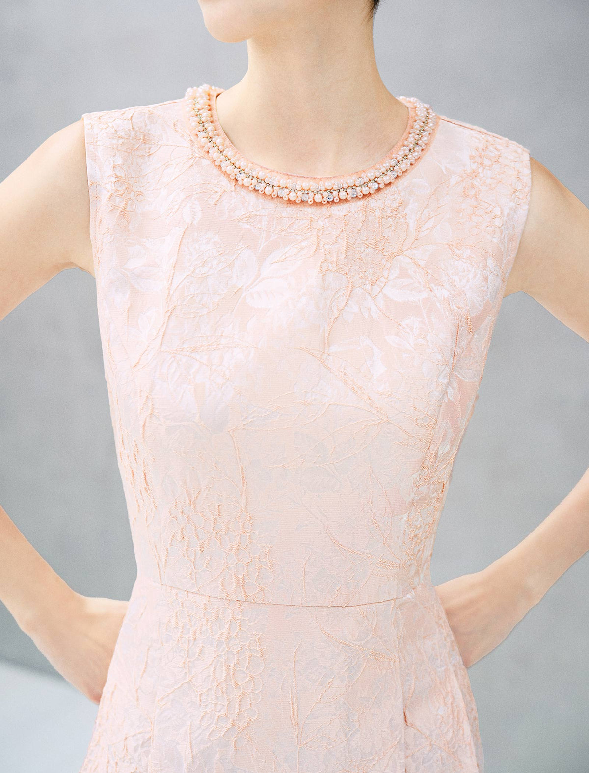 Embossed Jacquard Sleeveless Midi Dress