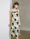 Abstract Print Pleated A-Line Midi Skirt