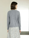 100% Wool Gray Round Neck Knit Cardigan