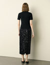 Sequined Back Slit Midi Skirt