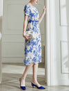 Elegant Floral Silk Dress with Cinched Waist