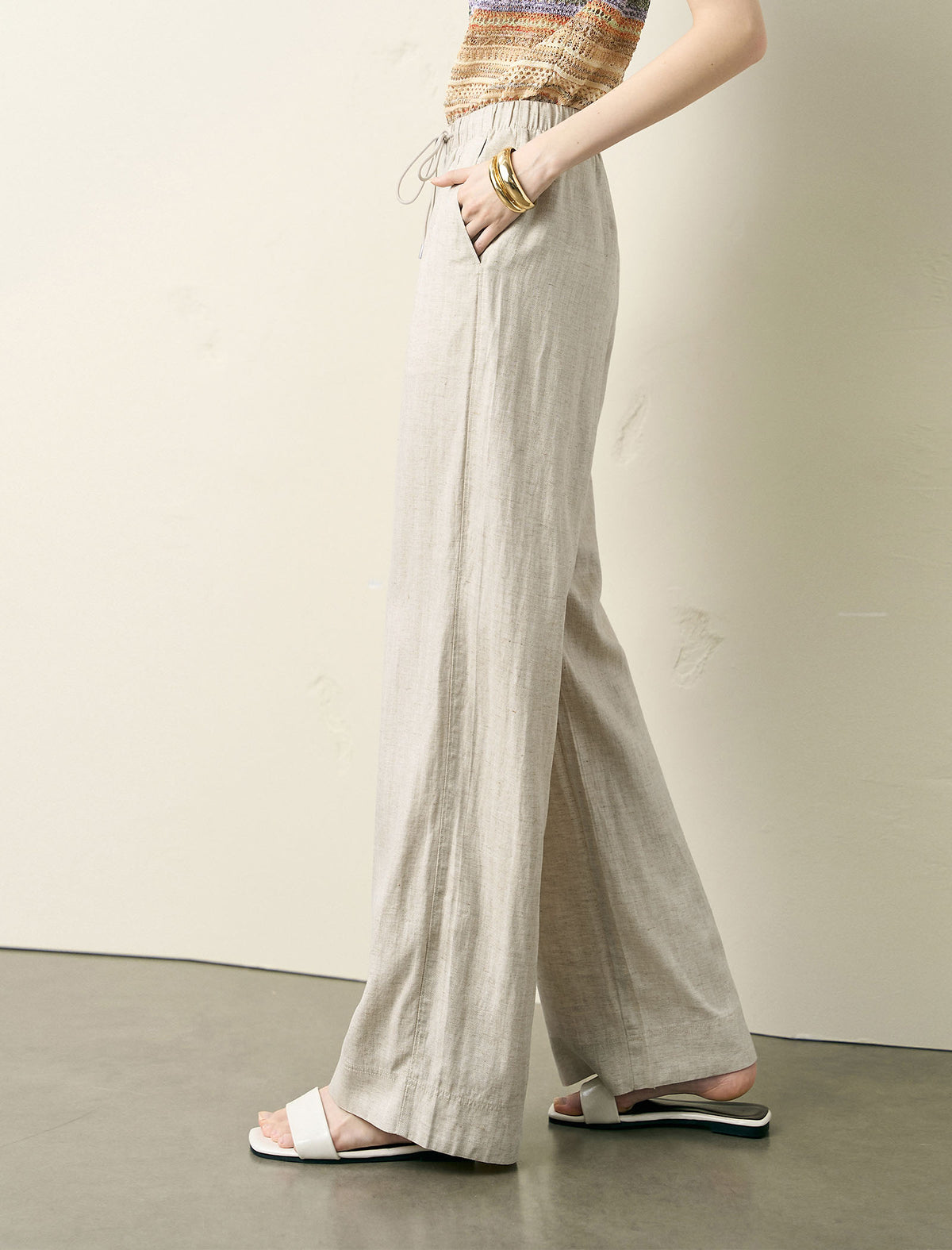 Linen Wide-Leg Drawstring Pants