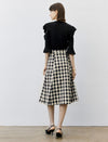 High Waist Pleated Houndstooth Midi Skirt