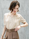 Ruffle Collar Striped Puff Sleeve Short Sleeve Top