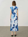 Watercolor Tie-Dye Round Neck Sleeveless Belted Silk Blend Midi Dress