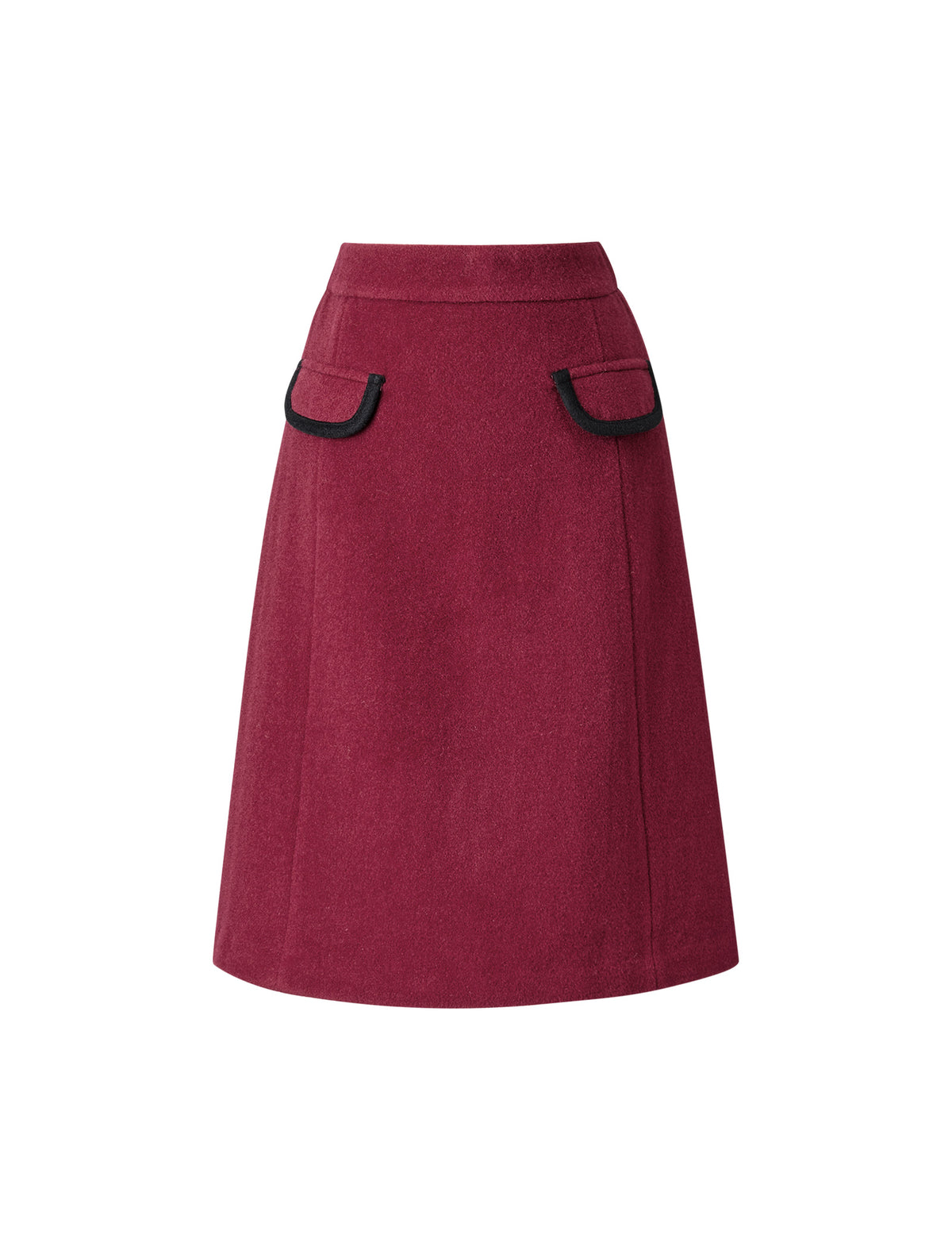 Wool-Blend Midi A-Line Skirt with Contrast Pockets