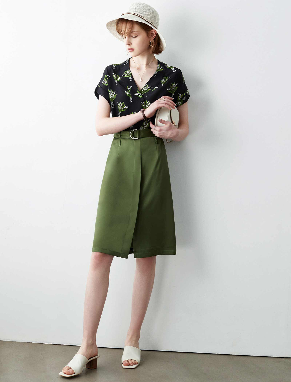 V-Neck Floral Silk Shirt