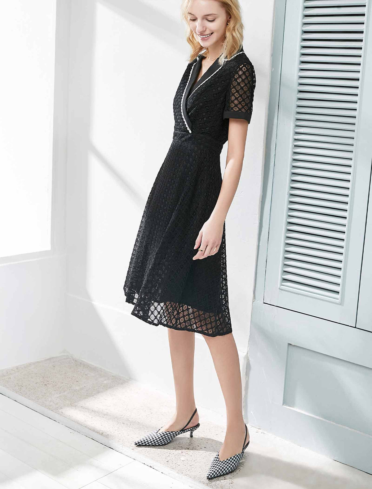 Black Lace Contrast Trim Dress