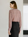 100% Mulberry Silk Bow Tie Neck Print Blouse