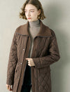 Brown Knit Collar Quilted Jacket