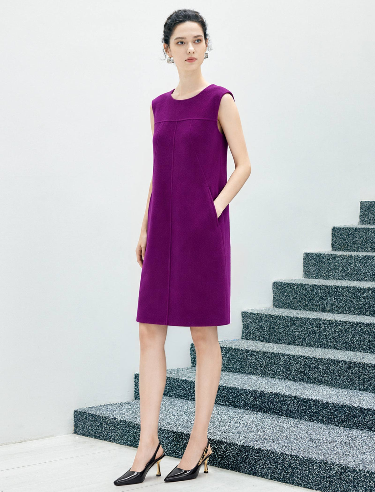 Wool Blend Sleeveless Midi Dress
