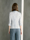 Linen Blend Three-Quarter Sleeve Striped Lapel Blazer