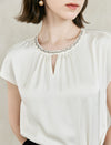 Embellished Neck Keyhole Detail Cap Sleeve Top