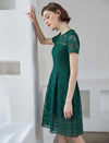 Vintage Lace Waist-Cinched Ruffle Dress