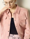Suede-Feel Shirt Collar Button Jacket