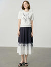 Black And White Tie-Dye Ombre A-Line Midi Skirt