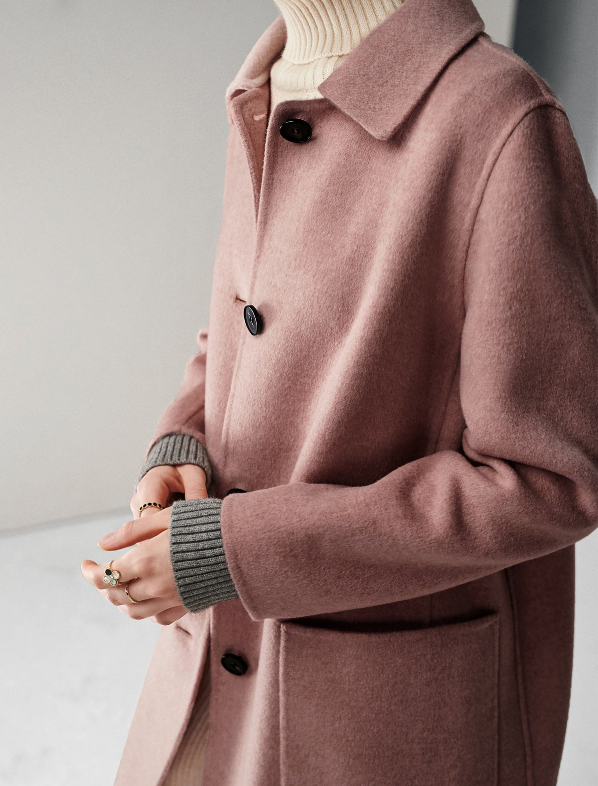Wool Blend Plaid Square-Neck Drop-Shoulder Coat