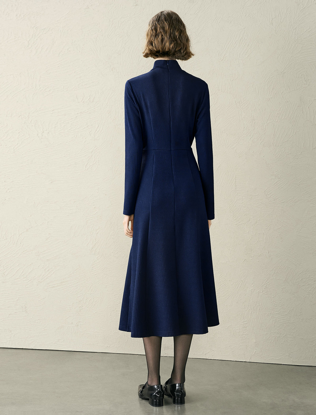Navy Mock Neck Wrap Dress