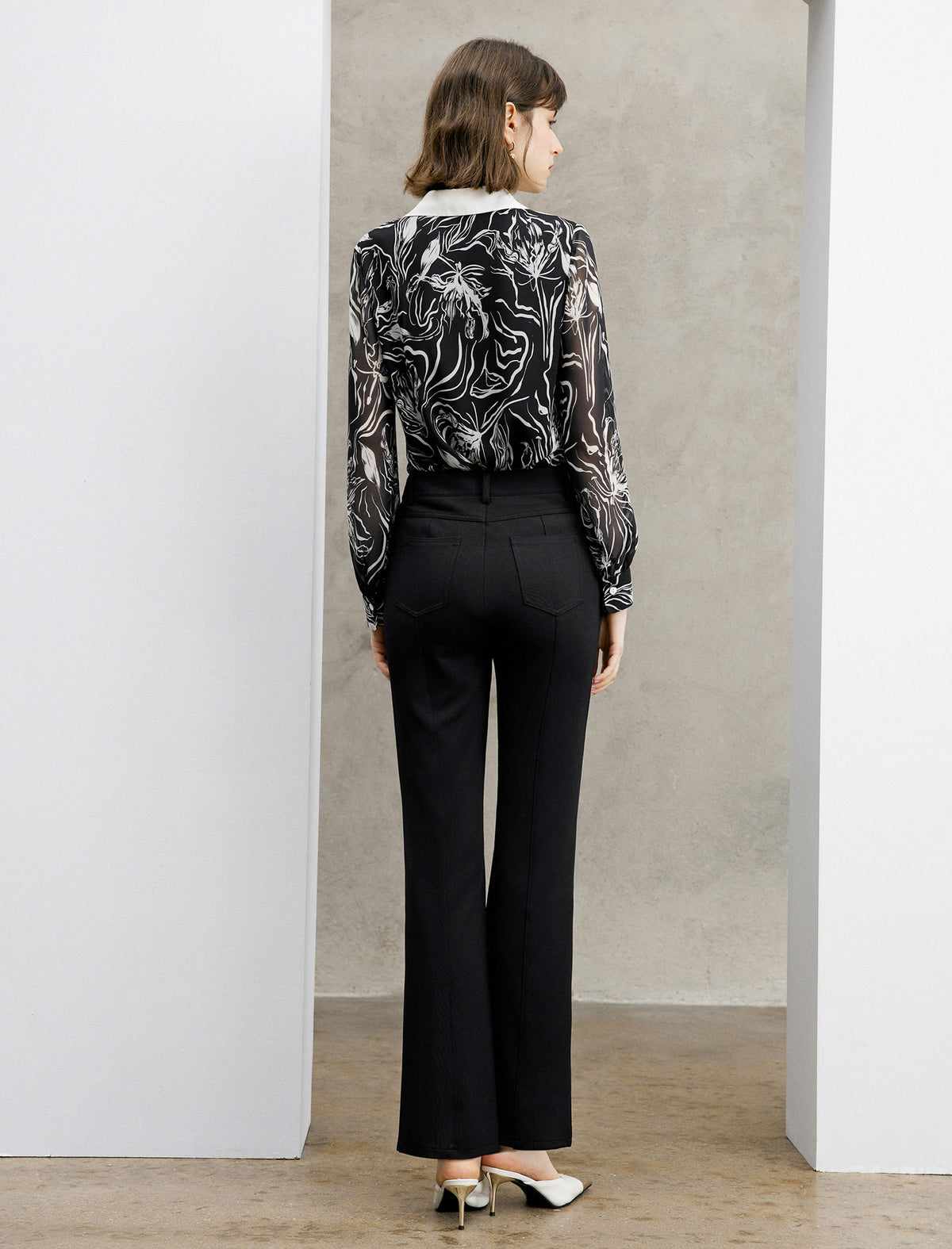 High‑Waist Slit‑Hem Micro‑Flare Trousers