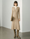 Wool Blend Long-Sleeve Button-Front Midi Dress