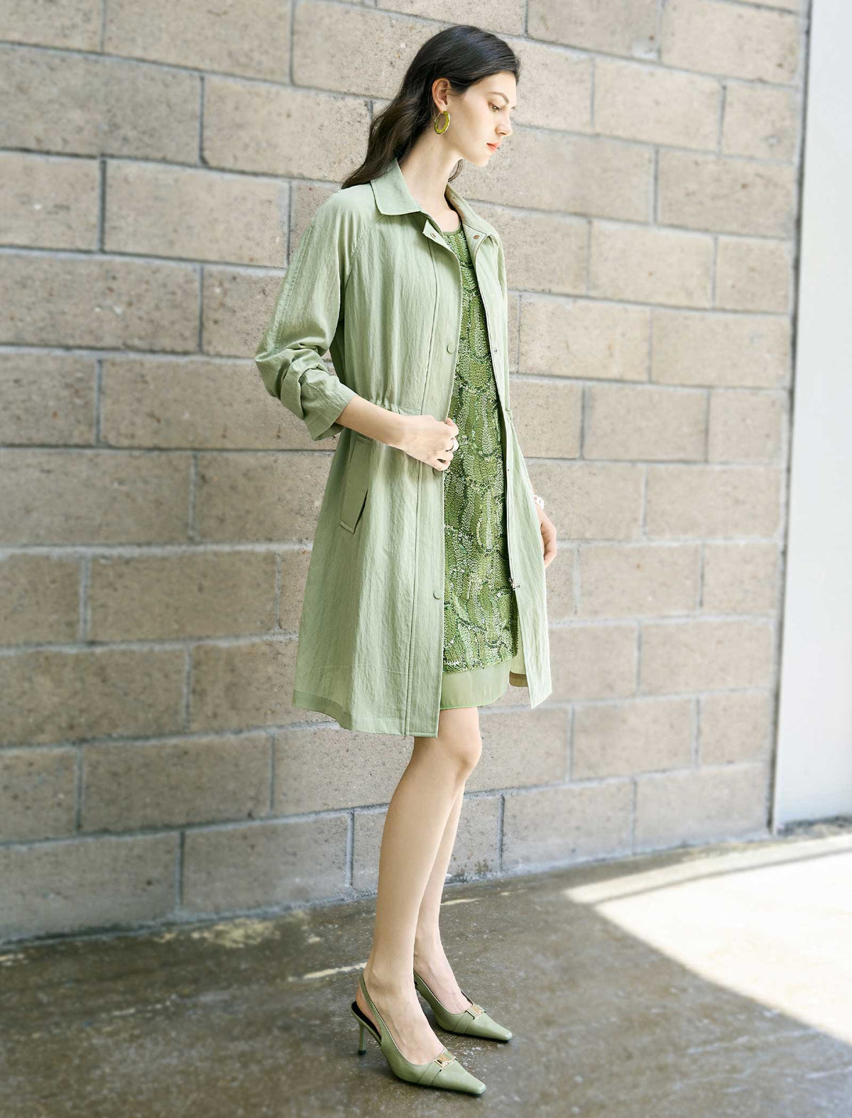 Sage Green Lyocel Trench Coat