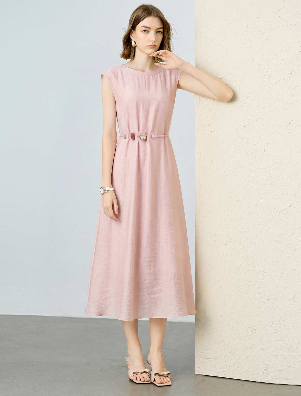 Tencel Linen Blend Belted Midi Dress