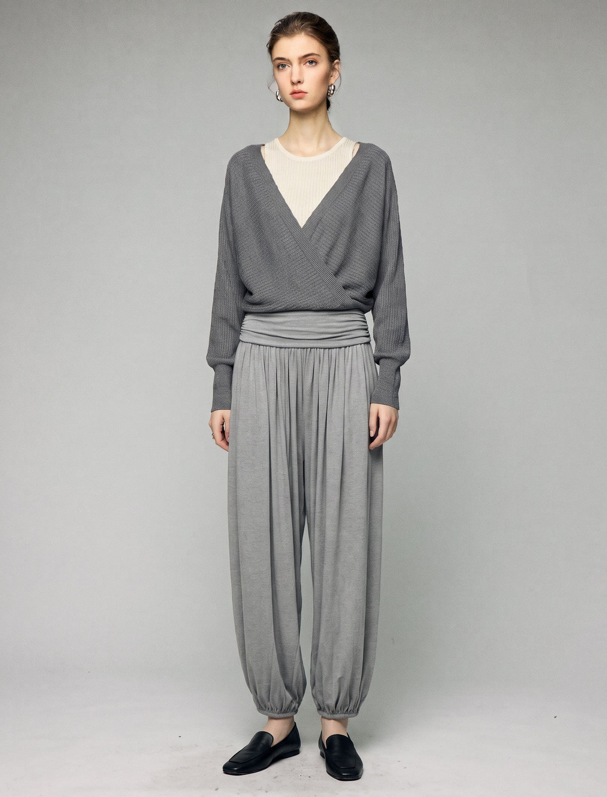Layered Wrap Front Long Sleeve Sweater