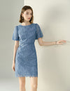 Lace Puff Sleeve Sheath Mini Dress