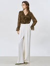 Brown Paisley Print Ruffle Chiffon Blouse