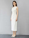 Asymmetric Ruched Metallic Detail Midi Dress