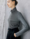Shimmer Ruched Turtleneck Fitted Long Sleeve Top