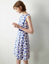 Sleeveless Blue Floral Belted Dress