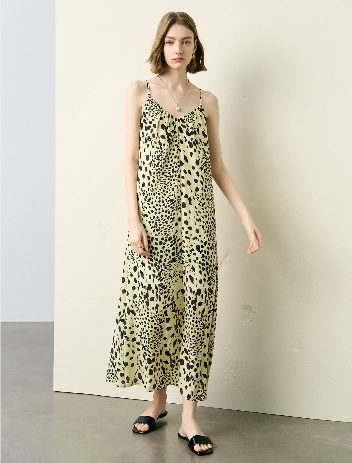 Leopard Print Slip Silk Maxi Dress