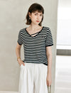 Striped V-Neck Short Sleeve Knit Top