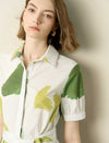 Green Watercolor Print Shirt Midi Dress