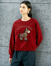 Cartoon‑Pony Embroidered Crew‑Neck Sweatshirt