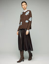 Wool Blend Floral Jacquard Wave-Hem Button-Front Cardigan