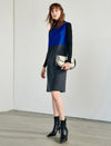 100% Wool Colorblock Crewneck Sleeveless Dress