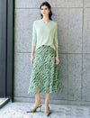 Green Abstract Print Pleated Midi Skirt