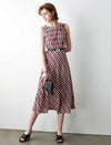 100% Silk Geometric Print Sleeveless Midi Dress