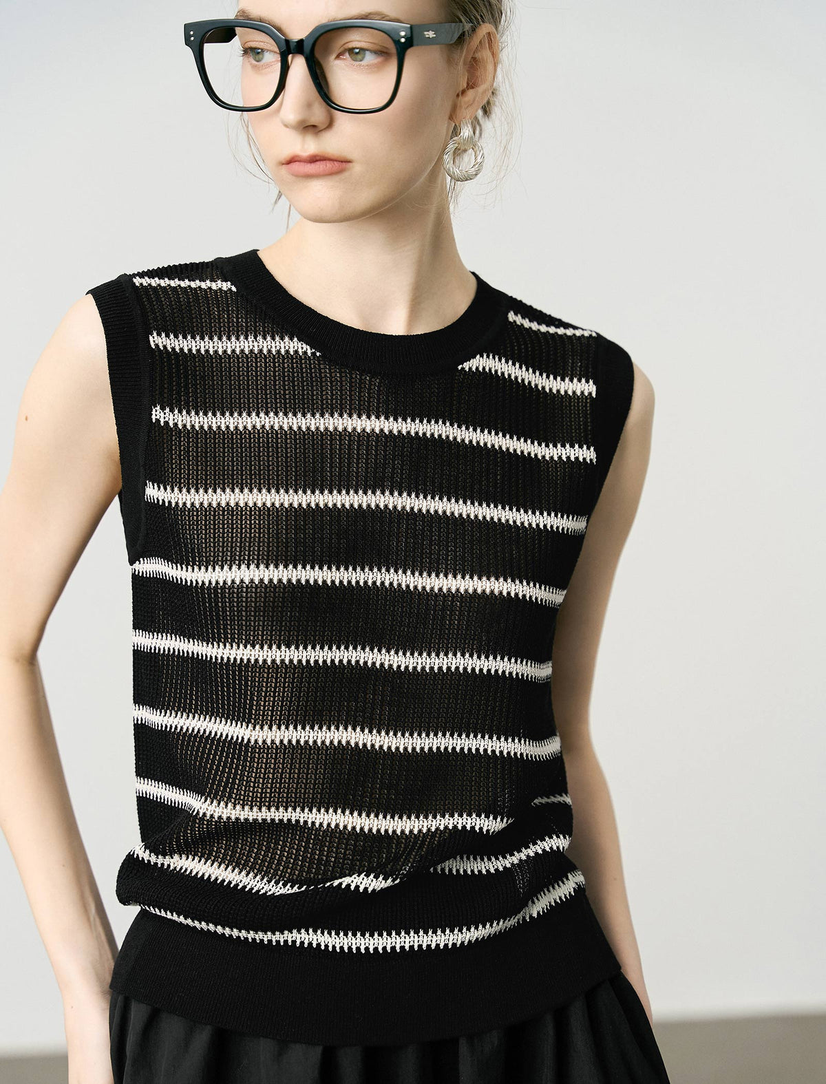 Tencel Linen Blend Striped Knit Tank Top