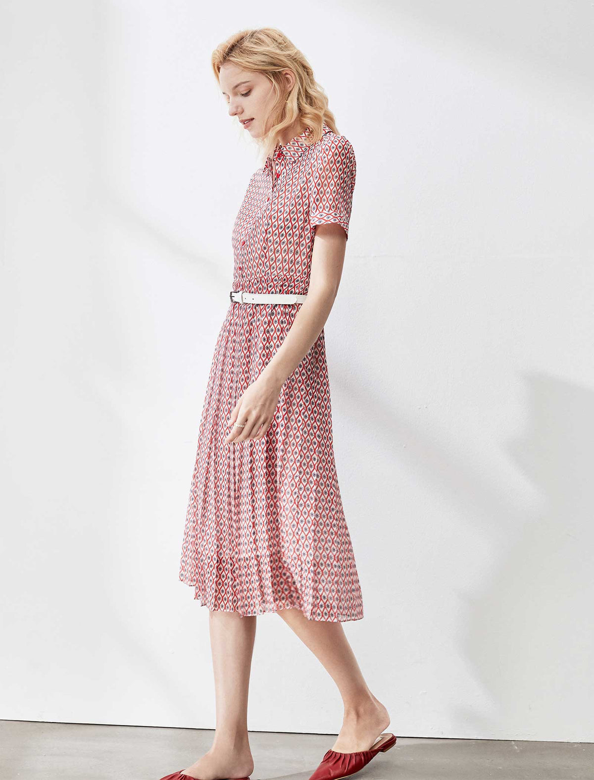 Short Sleeve Plaid Dress with Cinched Waist