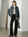 Wool Blend Color-Block Zip-Front Jacket