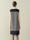 Houndstooth Wool-Blend Sleeveless Shift Dress