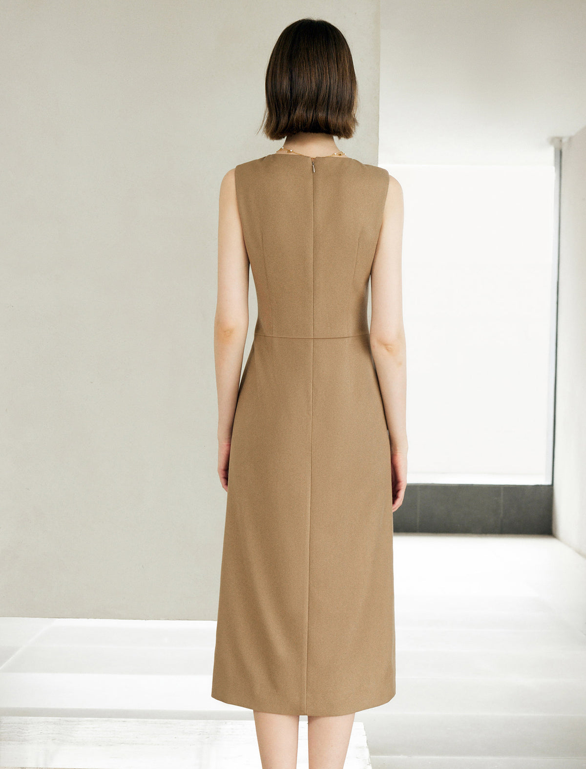 Side Ruched Sleeveless Midi Dress