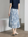 Leaf Print Pleated Midi Skirt